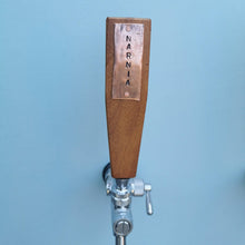 Load image into Gallery viewer, Upcycled Mahogany Tap Handles with Custom Copper Plate
