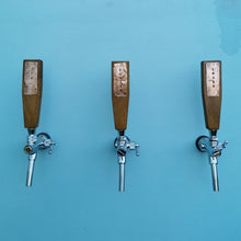 Load image into Gallery viewer, Upcycled Iroko Tap Handles with Custom Copper Plate
