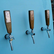 Load image into Gallery viewer, Upcycled Iroko Tap Handles with Custom Copper Plate
